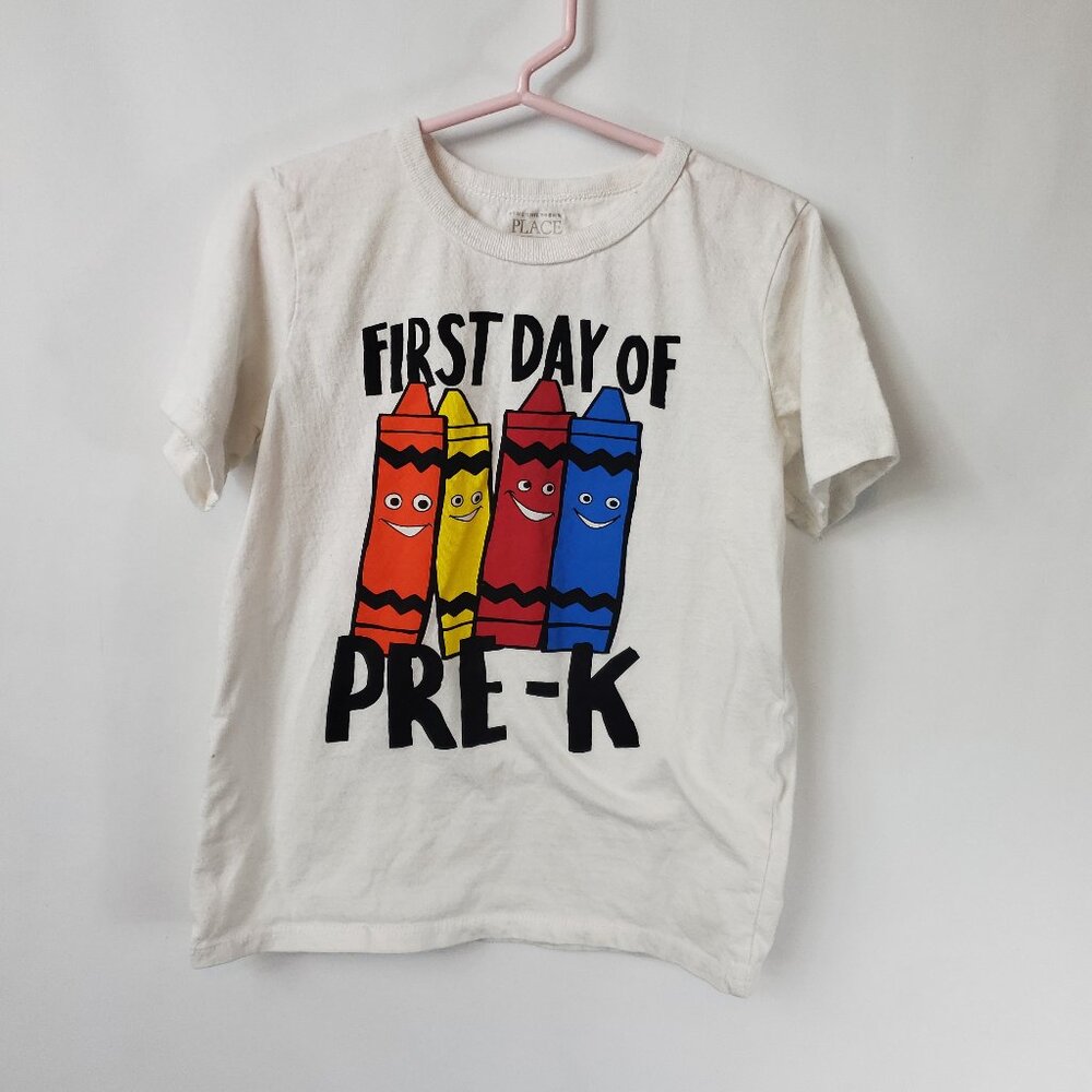 The Childrens Place "First Day of Pre K" Crayon Graphic Tee Sz 5T